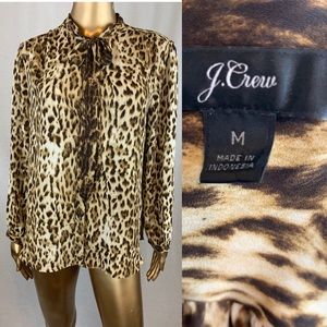 J Crew Cheetah Print Pussybow Blouse Sz. Medium